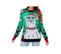 OMZIN Maglione da Donna Vintage Holiday Christmas Lavorato A Maglia Pullover A Collo Tondo Animale Maglione Alpaca S