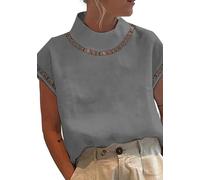 OMZIN Signore Casual Crop Tunica Tops Comodo Tendenza Camicetta Camicia Elegante Maniche Corte Camicie Grigio L