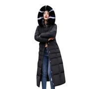 OMZIN Signore Inverno Sopra Il Ginocchio Giacca Pelliccia Sintetica Con Cappuccio Maxi Lungo Puffer Giù Cappotto Con Cintura Nero M