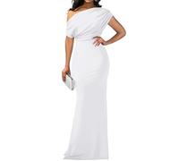 OMZIN Una Spalla Elegante Abito per Donna Cocktail Aderente Elegante Abiti da Sera Comodo Manica Cascante Abiti Bianco XL