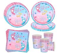 OMZSXK Gender Reveal Stoviglie per feste per 16 ospiti, Piatti per feste Gender Reveal Stoviglie per baby shower, Feste per bambini Piatti di carta Bicchieri Tovaglioli He or She Boy or Girl Rosa Blu
