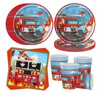OMZSXK Stoviglie per festa dei pompieri per 16 invitati, Piatti per la festa dei pompieri, stoviglie per il compleanno, Piatti di carta per autopompa tazze tovaglioli