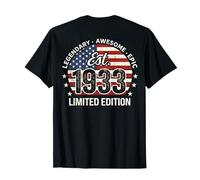 ON Back - Bandiera USA Vintage per 93° Compleanno da Uomo 1933 93 Anni Maglietta