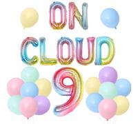 On Cloud, 9 decorazioni di compleanno per ragazze, 9 palloncini sfumati su nuvola, arcobaleno pastello nuvola palloncino per nuvola arcobaleno forniture per feste di 9° compleanno