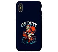 On Duty divertente retro Natale Babbo Natale ragazza vacanza in bicicletta Custodia per iPhone X/XS