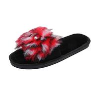 On Keep Warm Donne Pantofole Piatte Colore Aperto Peluche Casa Scarpe Toe Peloso Donna Pantofole Vino Taglia 9, Rosso, 37.5 EU