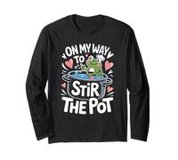 On My Way to Stir The Pot, divertente scherzo grafico sul sarcasmo di una rana Maglia a Manica