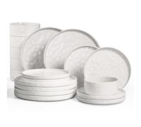 Onader Set di stoviglie in terracotta, 18 pezzi, ciotole per cereali, piatti piani e piatti da dessert, per 6 persone, lavabili in lavastoviglie e adatti al microonde, colore bianco maculato