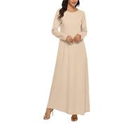 OnaiC Abito invernale da donna, a maniche lunghe, lungo, per il tempo libero, girocollo, camicia da notte, tinta unita, minimalista, abito da notte, morbido, per l'autunno, in cotone, per la casa,