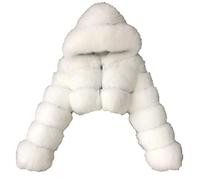 OnaiC Cappotto di pelliccia da donna, taglie forti, in pile, con cappuccio, in pelliccia sintetica, bianco, S