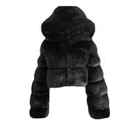 OnaiC Cappotto di pelliccia da donna, taglie forti, in pile, con cappuccio, in pelliccia sintetica, Nero , XXL