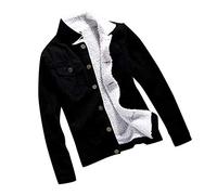 OnaiC Giacca in jeans foderata da donna invernale - Giacca in denim con pelliccia, revers in pelliccia, mantello in pile, giacca in jeans invernale con pelliccia, manica lunga, antivento, giacca corta