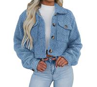 OnaiC Giacca in pile da donna senza cappuccio - Giacca di peluche risvolto - Giacca corta per le mezze stagioni cappotto in pile monopetto tasche giacca invernale a maniche lunghe caldo cappotto