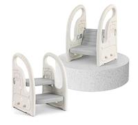 Onasti Sgabello a due gradini per bambini, Scaletta gradini, Sedile per Addestramento per WC, Multifunzione, Regolabile in Altezza, Con braccioli, Antiscivolo - Da 1.5 a 5 Anni circa (Grigio)