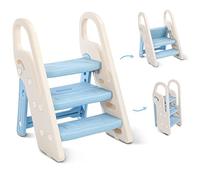 Onasti Sgabello a tre gradini pieghevoli per bambini, Scaletta 3 gradini per bambini, Sedile per Addestramento per WC, Multifunzione, Regolabile in Altezza, Antiscivolo (Blu)