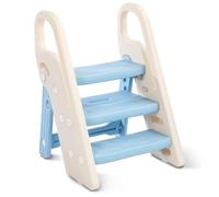 Onasti Sgabello per bambini, 2 gradini - 3 livelli regolabili in altezza, per bambini, torre di apprendimento con maniglie, pieghevole, multifunzione, per bagno, cameretta dei bambini, cucina (blu)