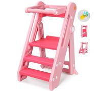 Onasti Torre di Apprendimento per Bambini, Learning Tower,Torre Montessoriana Pieghevole e Regolabile in Altezza per Bambini per Bancone Cucina Lavandino Bagno, Torretta Montessoriana (Rosa)