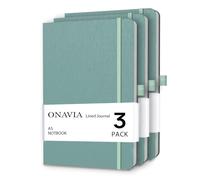 ONAVIA Diario a righe formato A5, 7 mm, blocco note a righe per scrivere, lavoro, scuola, viaggi e prendere appunti, copertina rigida, 160 pagine (80 fogli), 14,7 x 21,1 cm (confezione da 3, verde