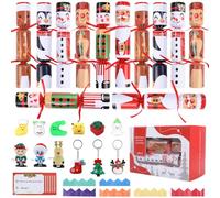 ONBAGLST Confezione da 12 cracker natalizi non si spezzano per feste, cracker natalizi di lusso con cappello da festa, portachiavi giocattolo squishy, cracker di Natale per tradizioni da cena per
