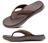 ONCAI Infradito da Uomo Spiaggia Estiva In Pelle Punta Post Sandali Ortopedico Arch Support Scivoli Sportivi Yoga Suola In Schiuma Pantofole Marrone EU 43