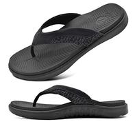 ONCAI Infradito da Uomo Spiaggia Estiva In Pelle Punta Post Sandali Ortopedico Arch Support Scivoli Sportivi Yoga Suola In Schiuma Pantofole Nero EU 43.5