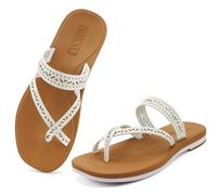 ONCAI Infradito Donna Eleganti Estive 2026 Comode Moda Sandali Piatti con Traforato Lacci in Stile Bohémien Flip Flop Casual Estate Spiaggia Antiscivolo Khaki Beige Taglia EU 39