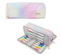 ONCCI Astuccio portapenne, con 3 scomparti, per la scuola e l'ufficio, Stella cadente rosa, Astuccio