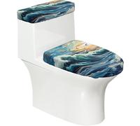 Onda barca a vela gabbiano morbido 2 pezzi - Coperture per serbatoio, elastico riutilizzabile per WC a forma di U/O, decorazione per il bagno