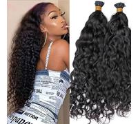 Onda d'acqua I Tip Estensione dei capelli umani Capelli remy brasiliani Micro Link Pre Bonded Stick I Tip Capelli 100g 100 fili di capelli naturali(14inch,200 strands 2bundle)