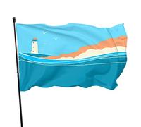 Onda marina con faro Bandiera da giardino 3x5 FT Cartone animato blu oceano Lampada Casa Cielo Speranza Poliestere Cortile Bandiere Casa Patio Prato Banner di auguri per esterni