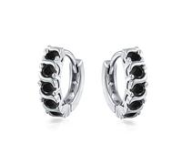 Onda nera rotonda Cubic Zirconia CZ Piccolo Kpop Huggie Orecchini a cerchio per le donne Per gli uomini Simulato Onice Argento Sterling