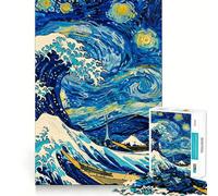 Onda stellata Van Gogh incontra Hokusai Puzzle da 1000 pezzi per adolescenti, gioco per l'esercizio mentale, relax e design, da assemblare, ideale per la lista dei desideri di Babbo Natale 50x75cm