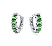 Onda verde Zirconia cubica rotonda CZ Piccolo Kpop Huggie Orecchini a cerchio per le donne Per gli uomini Simulato Smeraldo Argento Sterling