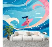 Onde Astratte Dell'Oceano Che Fanno Surf Carta da Parati Tessuto Non Tessuto 400x280 cm Blu Fotomurali Carta da Parati Panoramica per Soggiorno, Ufficio, TV Sfondo al Chiuso Decorazione
