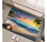 Onde Della Spiaggia Zerbino Tappeto Asciugapassi Rettangolare Zerbino Antiscivolo Palme, Conchiglie Per Ingresso, Interno Esterno Per Casa O Ufficio - Colori Misti, 45 X 75 Cmmorbido