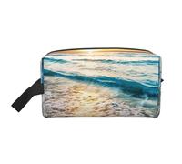 Onde dell'oceano al tramonto sulla spiaggia stampate, Borsa per il trucco Borsa per cosmetici Borsa da viaggio portatile da viaggio Borsa per trucco Organizer