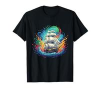 Onde dell'Oceano della Nave a Vela dei Pirati Colorati Maglietta