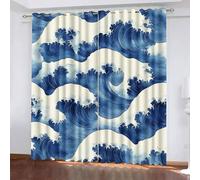 Onde Dell'Oceano Oscurante Tenda,Blu Navy Opaco Tende,Termica Isolante Protezione Della privacy Tende Per Soggiorno Camera Da Letto Finestre Corridoio 2 Pannel Con Occhielli 140L x 260A CM