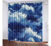 Onde Dell'Oceano Oscurante Tenda,Stile Naturale Opaco Tende,Termica Isolante Protezione Della privacy Tende Per Soggiorno Camera Da Letto Finestre Corridoio 2 Pannel Con Occhielli 85L x 200A CM