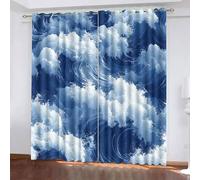 Onde Dell'Oceano Oscurante Tenda,Tema Oceano Opaco Tende,Termica Isolante Protezione Della privacy Tende Per Soggiorno Camera Da Letto Finestre Corridoio 2 Pannel Con Occhielli 182L x 213A CM