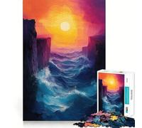 Onde dell'oceano tra le scogliere al tramonto Puzzle da 1000 pezzi per adolescenti Gioco di logica Puzzle morbido Relax Taglio preciso Regalo prezioso (38x26cm)