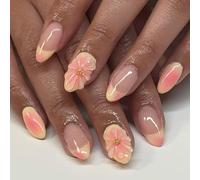 Onde francesi Premere Su Unghie Spiaggia Vacanza Pronto Giallo Accenti Floreali Comodi Unghie Finte Per Evento Sociale ABS Unghie Fint