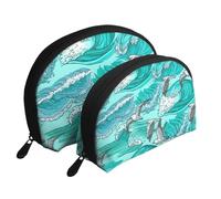 Onde Schizzo Uccelli Gabbiano, Borsa per trucco a conchiglia Portamonete da donna Borsa da toilette piccola Borsa per cosmetici 2 pezzi