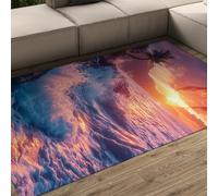 Onde tropicali tappeto tramonto spiaggia che si infrangono contro la barriera corallina e le foglie di palma Tappeti la zona pranzo camera da letto sotto il tavolo lavabile antiscivolo 120x150cm