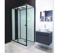 ONDÉE, Cabina Doccia Idromassaggio NOGEA, Montaggio Senza Silicone, Accesso Frontale, Porta Scorrevole in Vetro 6mm, 120x80x220cm, Profilati Alluminio Nero
