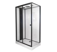 ONDÉE - Cabina doccia idromassaggio NOGEA - Montaggio senza silicone - Accesso frontale porta scorrevole vetro 6mm - 120x80x220cm - Profilati in alluminio nero - Consegna in kit