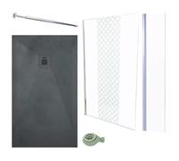 ONDÉE - Kit Doccia Completo - Piatto NOLA3 Resina Antracite 160 x 80 cm - Parete Italiana TAILA Vetro Temperato 120 x 200 cm - Deflettore Cromato 40 x 200 cm - Barra di Fissaggio a Muro Inox