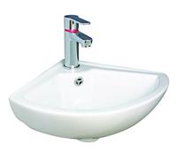 ONDÉE, Lavabo sospeso PIVOINE, Il lavabo angolare per uno spazio ottimizzato, Vasca con troppo pieno e foro per rubinetto, Fornito senza scarico né rubinetto, Larghezza 46 cm, Finitura Bianco