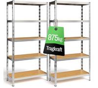 Ondis24 Thomas - Set di 2 scaffali in metallo, 90 x 40 x 180 cm, portata fino a 875 kg, colore: argento, con 5 ripiani, portata 175 kg, regolabile in altezza, scaffale per carichi pesanti (Easy Mount)