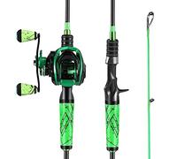 One Bass Canna da pesca e mulinello Combo, Baitcasting Combo con SuperPolymer Handle - Verde - 2.1M - Mancino